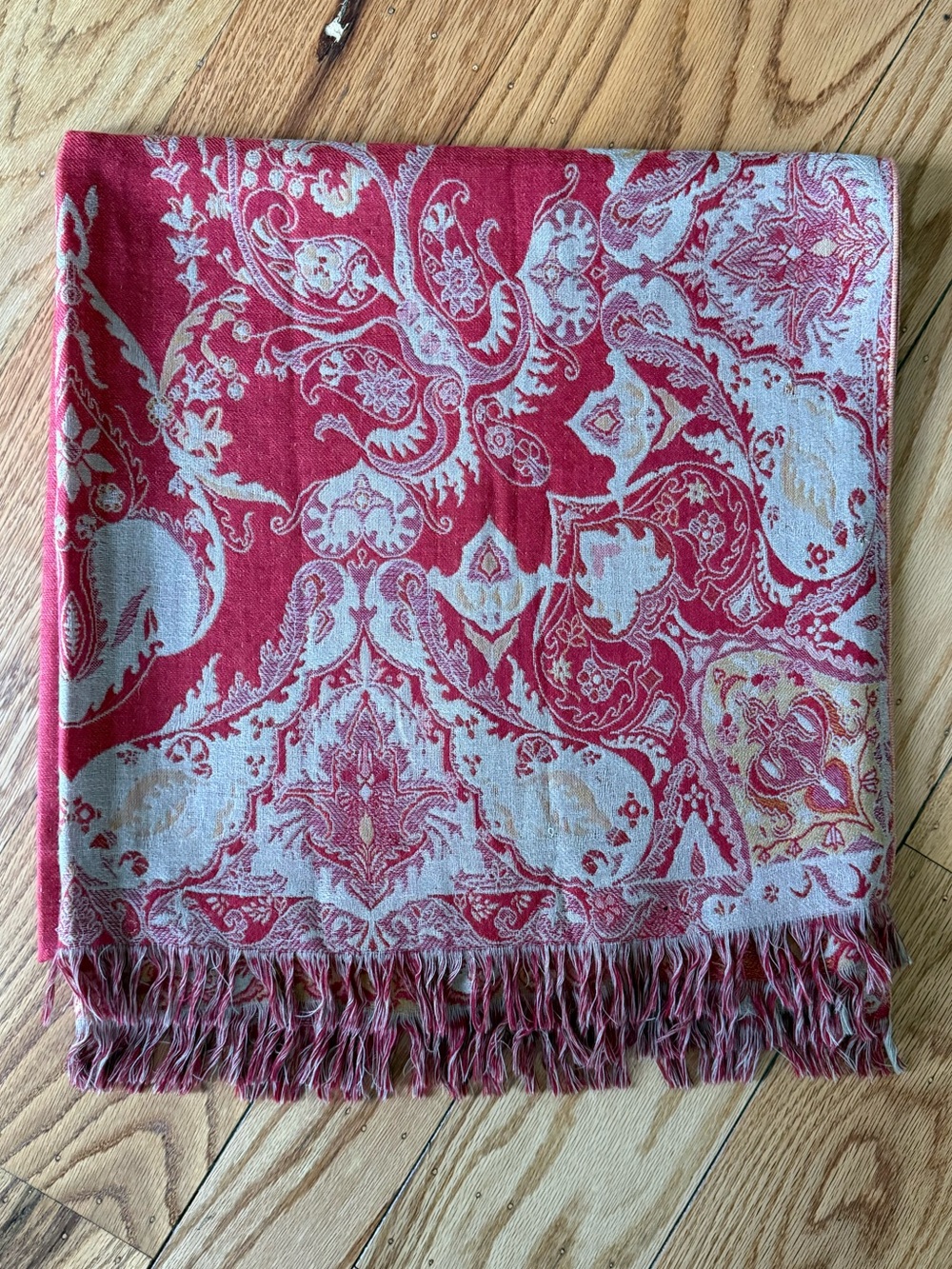Carlisle Red and Cream Paisley Pashmina with Fringe